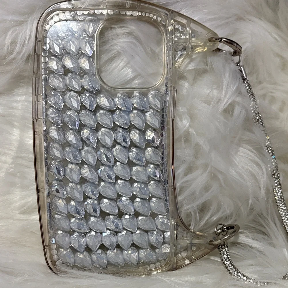 Rhinestone Phone Case with Strap- IPhone 14 Plus